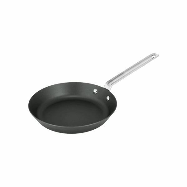 Scanpan Black Iron stegepande 22 cm set fra siden og ovenfra