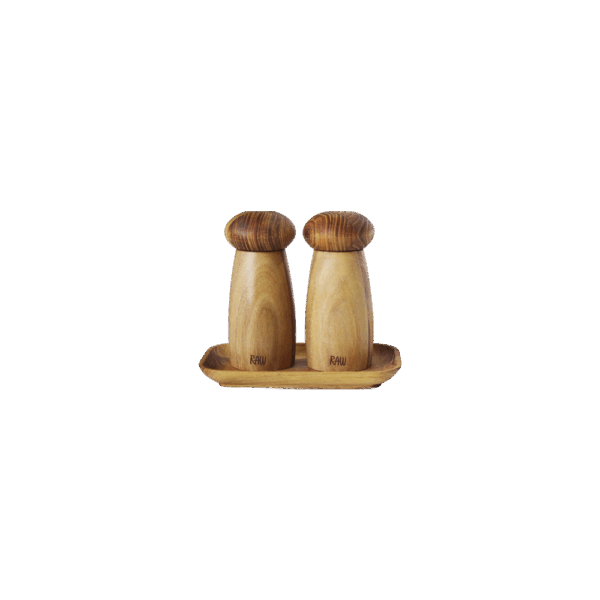 Raw Teak salt og peber kværnesæt 13,4 cm med bakke