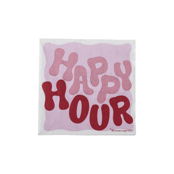 Bloomingville Rosy serviet med teksten Happy Hour