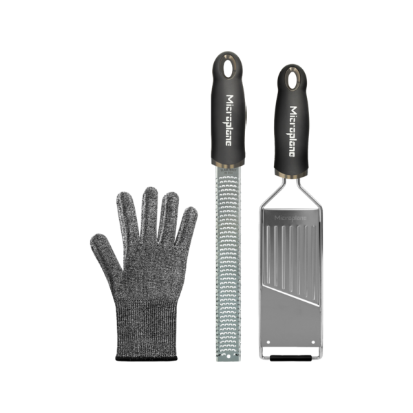 Microplane Gourmet Set med slicer rivejern, zester og beskyttelseshandske