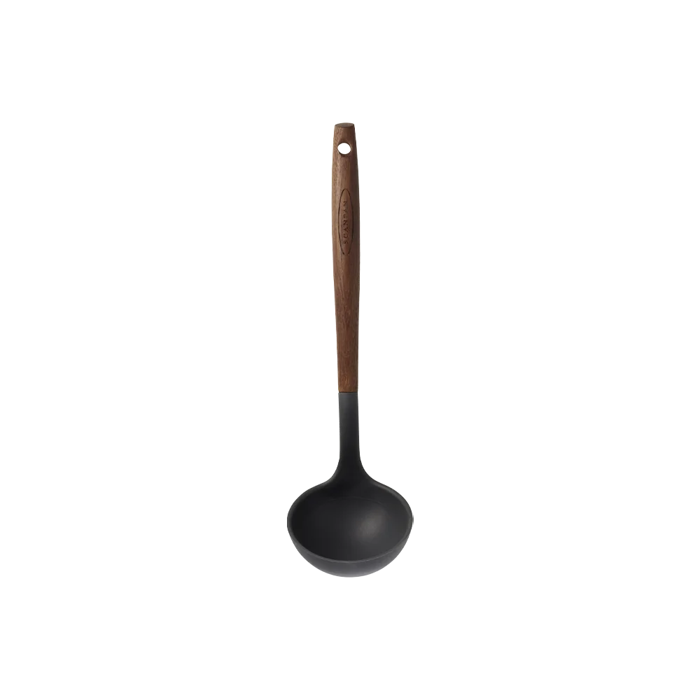 Suppeske fra Scanpan i karboniseret ask og silikone set forfra