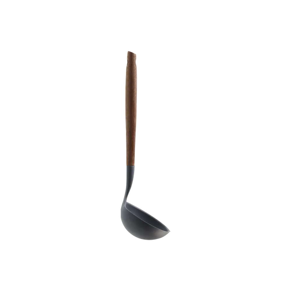 Suppeske fra Scanpan i karboniseret ask og silikone set fra siden