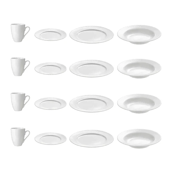 Aida Groovy spisestel i hvidt porcelæn 16 dele