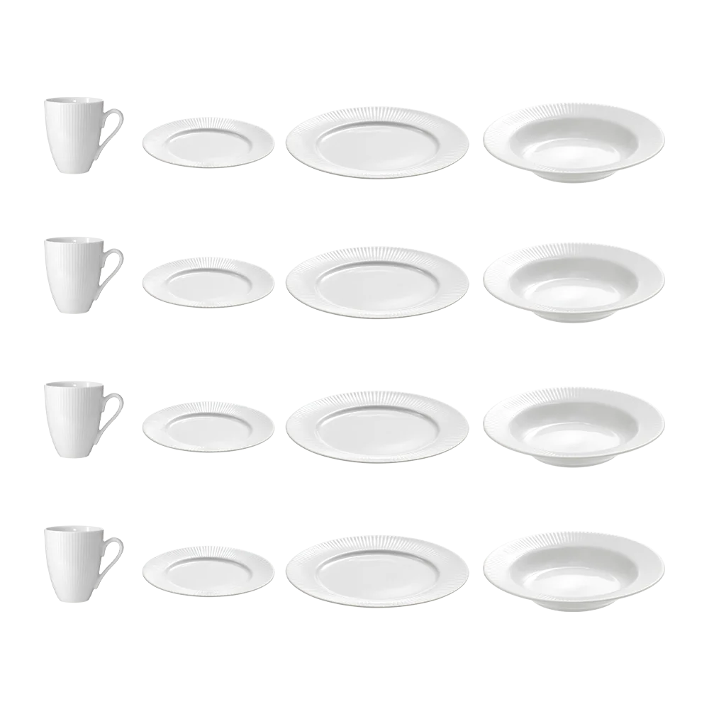 Aida Groovy spisestel i hvidt porcelæn 16 dele